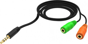 Кабель RITMIX RAS-110 Black для гарнитуры  2*3.5 jack розетка -3.5 jack 4 пин вилка , 1 m, пакет
